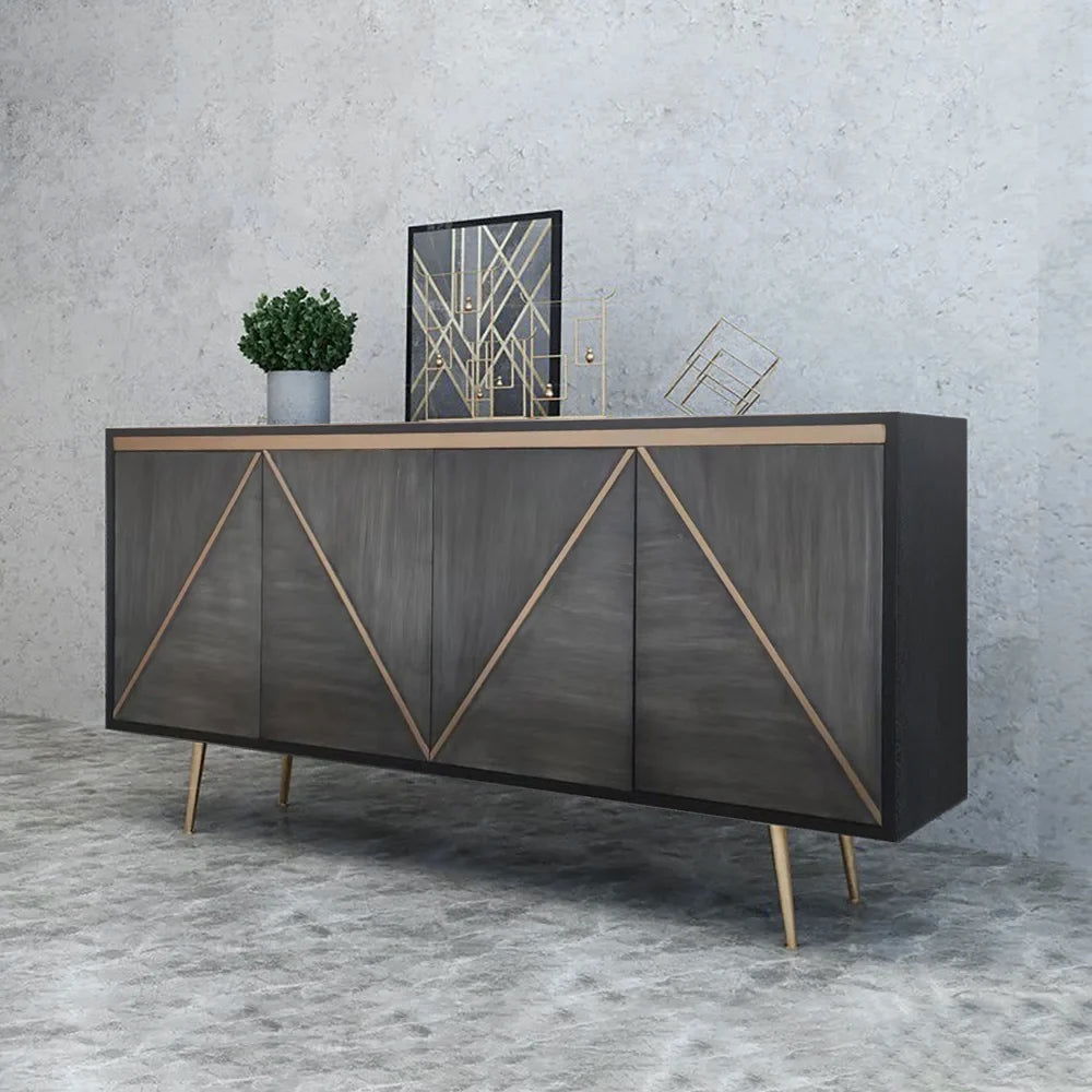Spaint Grey and Gold Credenza 4 Doors Sideboard Cabinet with Storage Midcentury Modern - 