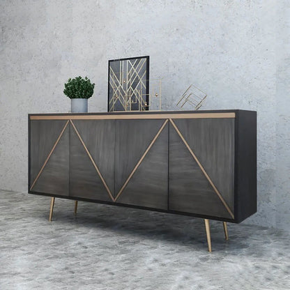 Spaint Grey and Gold Credenza 4 Doors Sideboard Cabinet with Storage Midcentury Modern - 