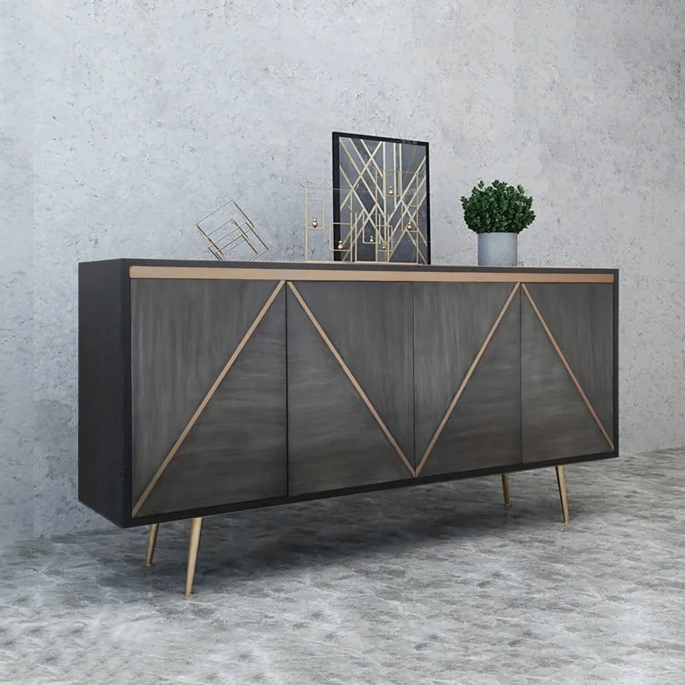 Spaint Grey and Gold Credenza 4 Doors Sideboard Cabinet with Storage Midcentury Modern - 