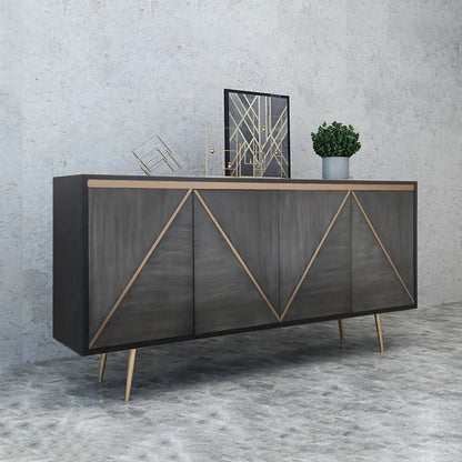 Spaint Grey and Gold Credenza 4 Doors Sideboard Cabinet with Storage Midcentury Modern - 