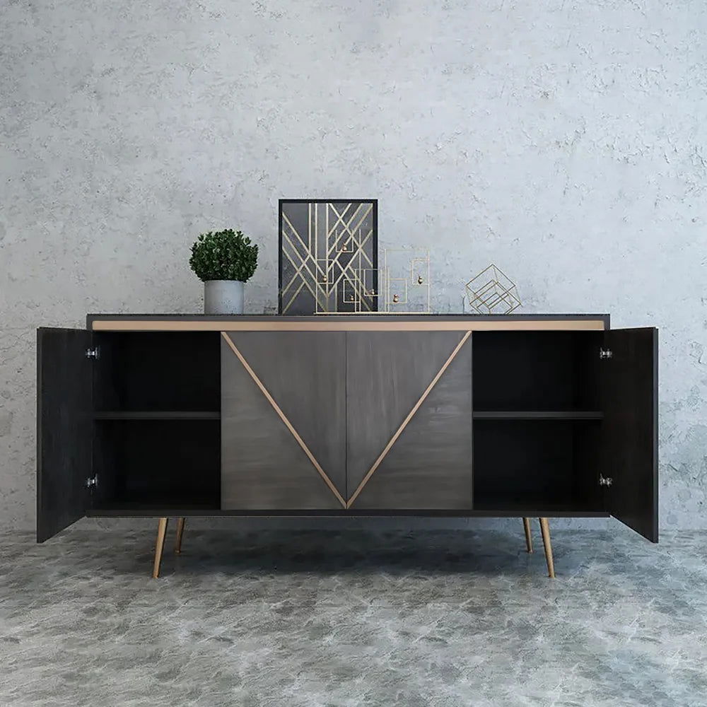 Spaint Grey and Gold Credenza 4 Doors Sideboard Cabinet with Storage Midcentury Modern - 
