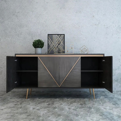 Spaint Grey and Gold Credenza 4 Doors Sideboard Cabinet with Storage Midcentury Modern - 