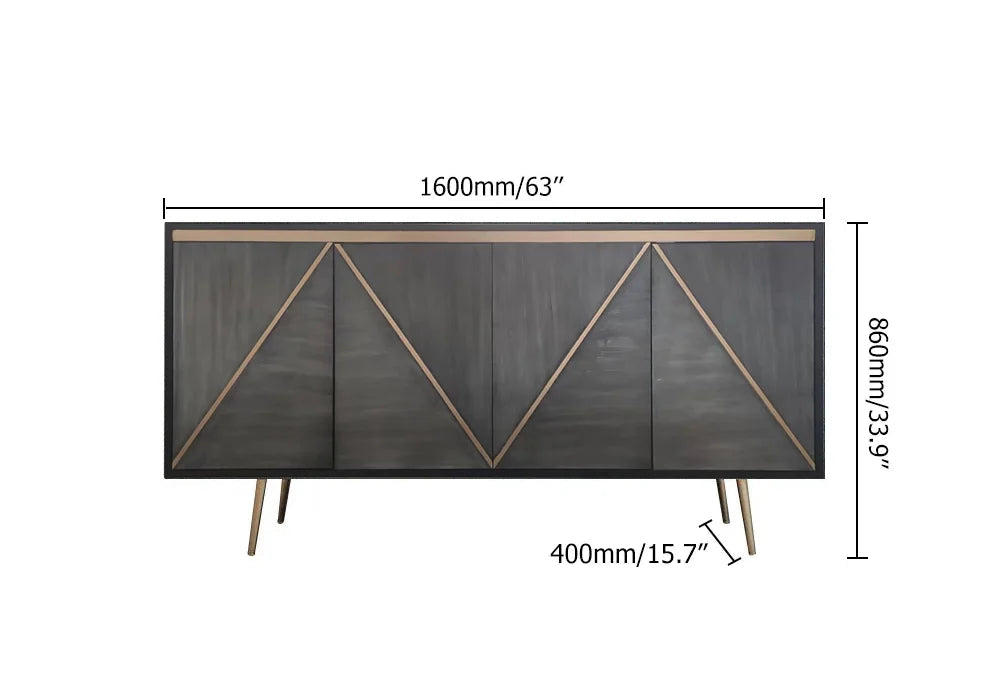 Spaint Grey and Gold Credenza 4 Doors Sideboard Cabinet with Storage Midcentury Modern - 