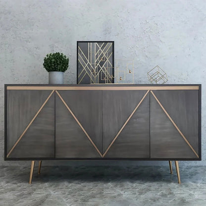 Spaint Grey and Gold Credenza 4 Doors Sideboard Cabinet with Storage Midcentury Modern - Homary