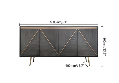 Spaint Grey and Gold Credenza 4 Doors Sideboard Cabinet with Storage Midcentury Modern - Homary