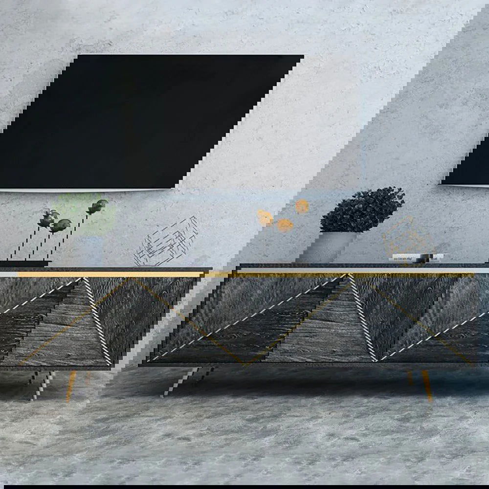 Spaint Grey and Gold Modern TV Stand with 4 Doors for TVs up to 1905mm - 