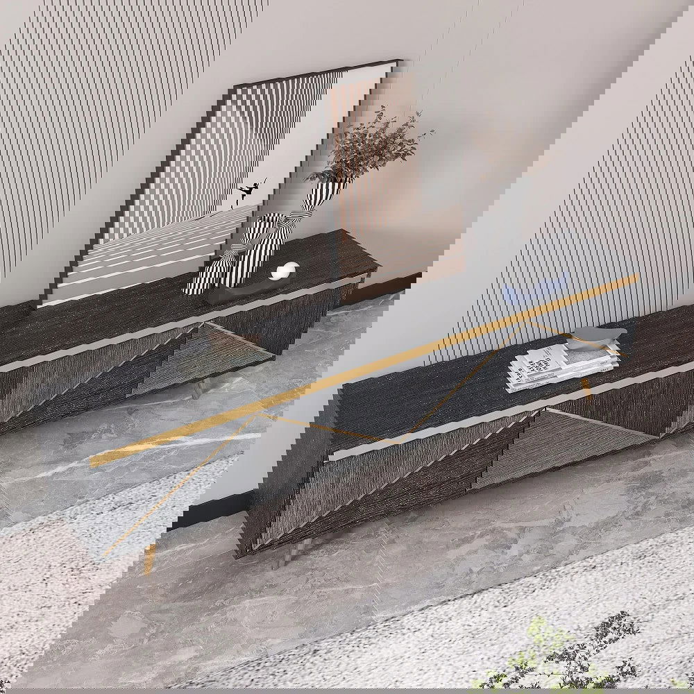 Spaint Grey and Gold Modern TV Stand with 4 Doors for TVs up to 1905mm - 