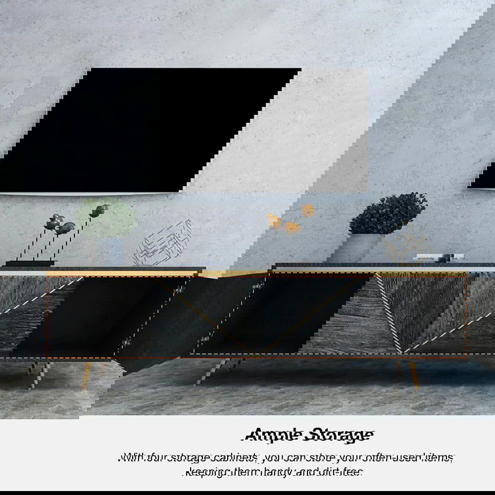 Spaint Grey and Gold Modern TV Stand with 4 Doors for TVs up to 1905mm - 