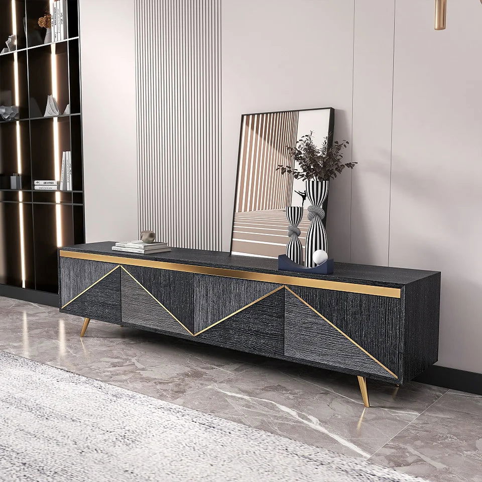 Spaint Grey and Gold Modern TV Stand with 4 Doors for TVs up to 1905mm - Homary