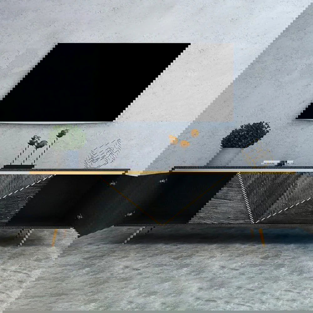 Spaint Grey and Gold Modern TV Stand with 4 Doors for TVs up to 1905mm - Homary