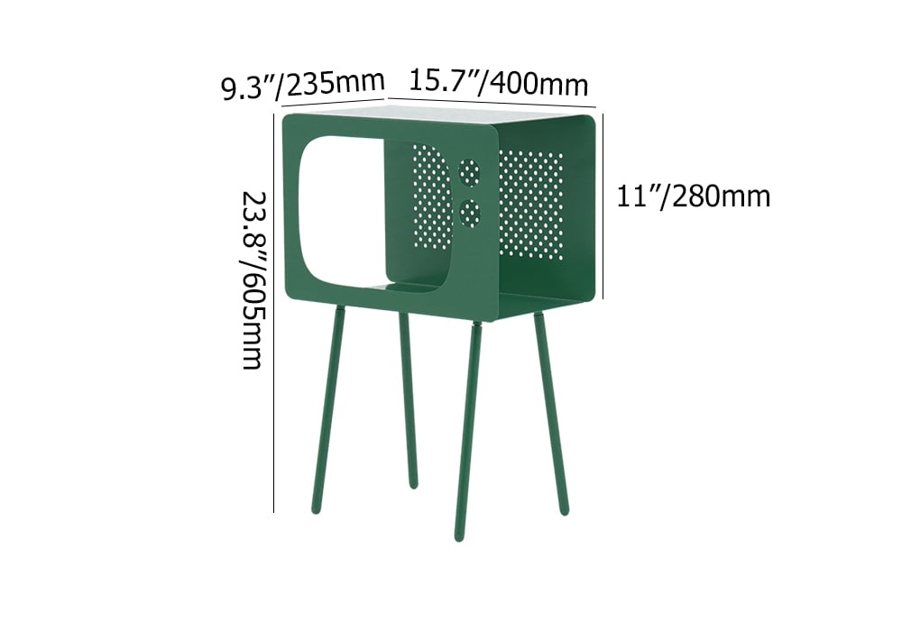 Stert Modern End Table in Television Shape Hollow Side Table in Fresh Green - 