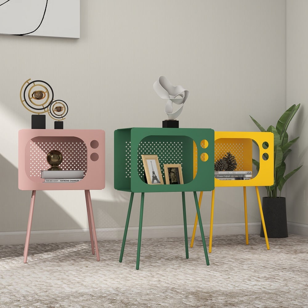 Stert Modern End Table in Television Shape Hollow Side Table in Fresh Green - 