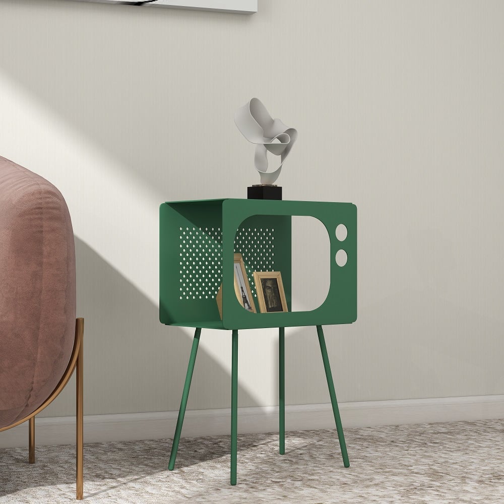 Stert Modern End Table in Television Shape Hollow Side Table in Fresh Green - 