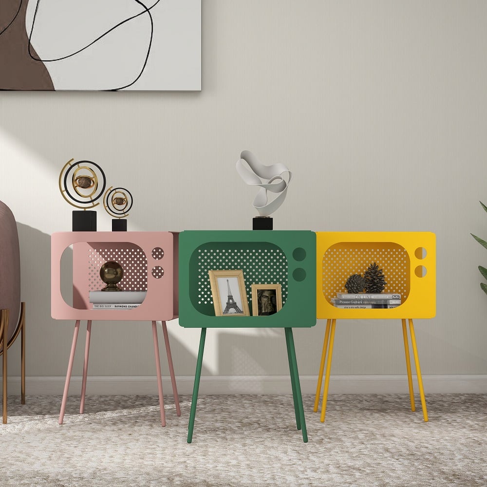 Stert Modern End Table in Television Shape Hollow Side Table in Fresh Green - 