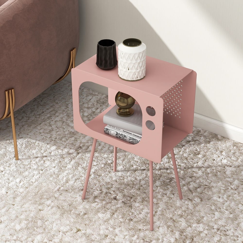 Stert Modern End Table in Television Shape Hollow Side Table in Fresh Pink - 