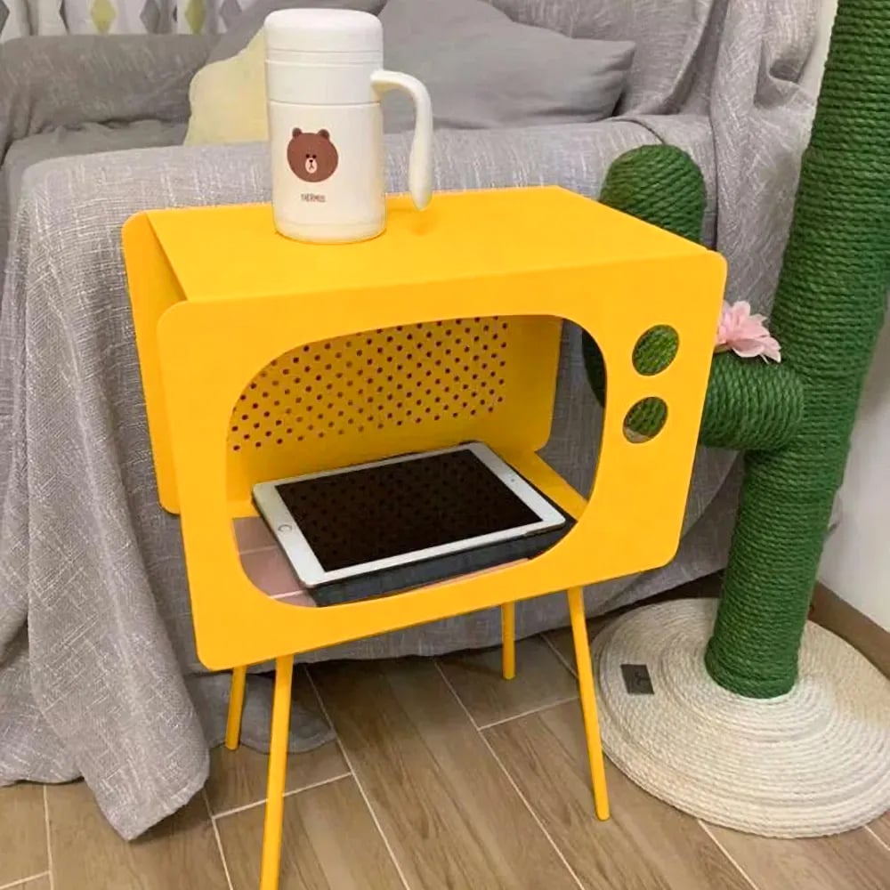 Stert Modern End Table in Television Shape Hollow Side Table in Fresh Yellow - 