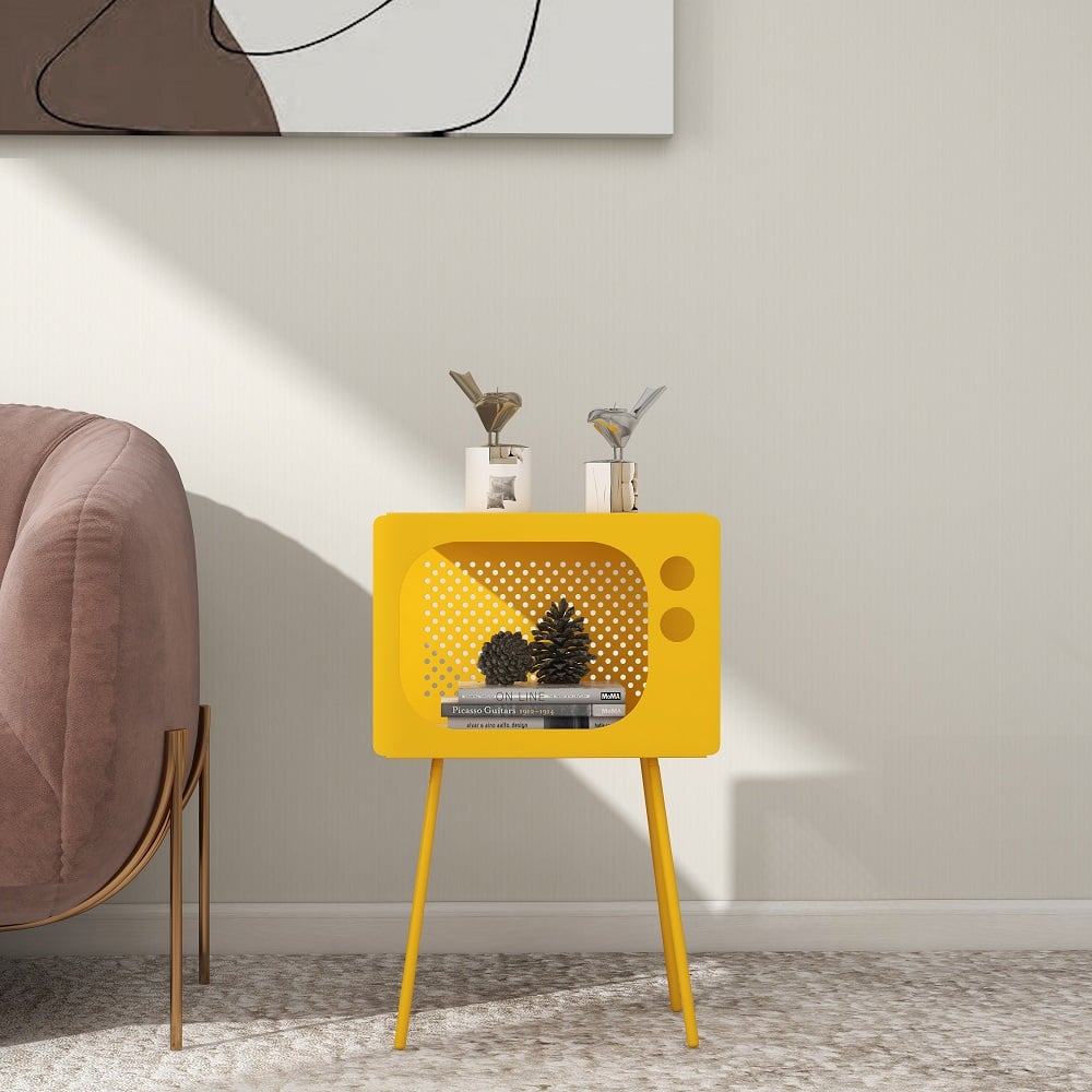 Stert Modern End Table in Television Shape Hollow Side Table in Fresh Yellow - 