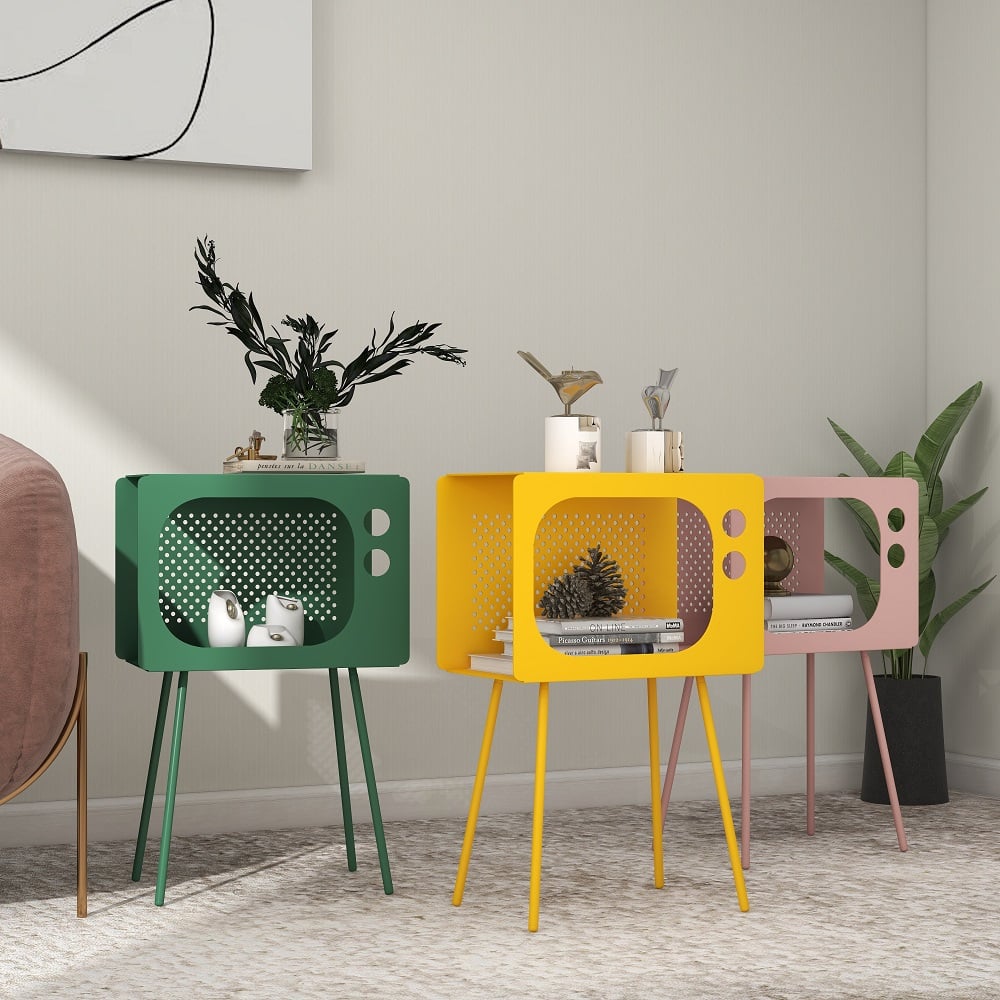 Stert Modern End Table in Television Shape Hollow Side Table in Fresh Yellow - 