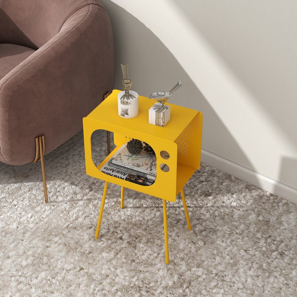 Stert Modern End Table in Television Shape Hollow Side Table in Fresh Yellow - 