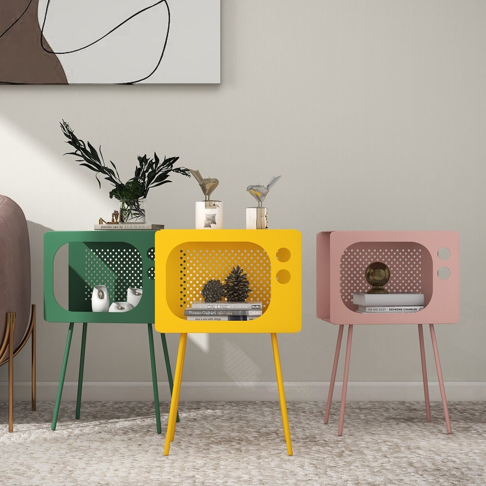 Stert Modern End Table in Television Shape Hollow Side Table in Fresh Yellow - Homary