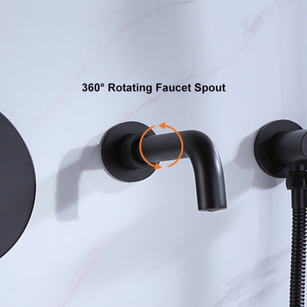 Stev Modern Wall-Mount Matte Black Bath Filler Mixer Tap with Handshower Solid Brass - 