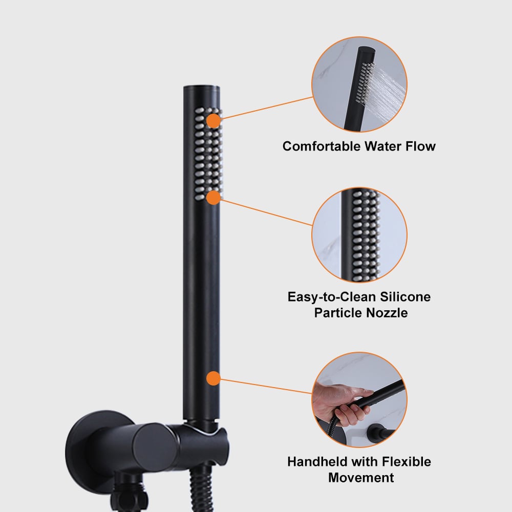 Stev Modern Wall-Mount Matte Black Bath Filler Mixer Tap with Handshower Solid Brass - 