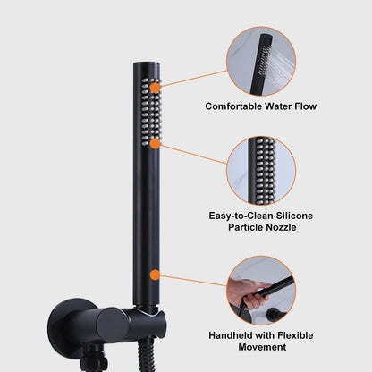 Stev Modern Wall-Mount Matte Black Bath Filler Mixer Tap with Handshower Solid Brass - 