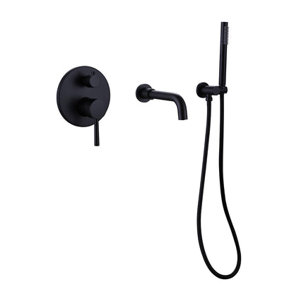 Stev Modern Wall-Mount Matte Black Bath Filler Mixer Tap with Handshower Solid Brass - 