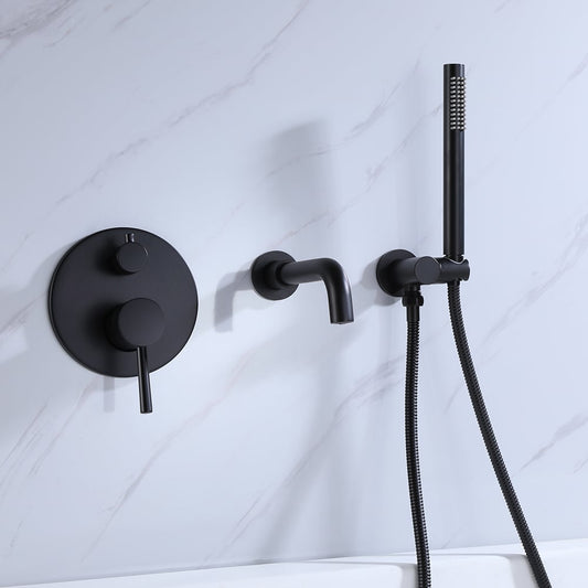 Stev Modern Wall-Mount Matte Black Bath Filler Mixer Tap with Handshower Solid Brass - Homary