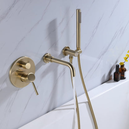 Stev Single Lever Handle Wall-Mount Swivel Bath Filler Mixer Tap with Handshower Brass - 