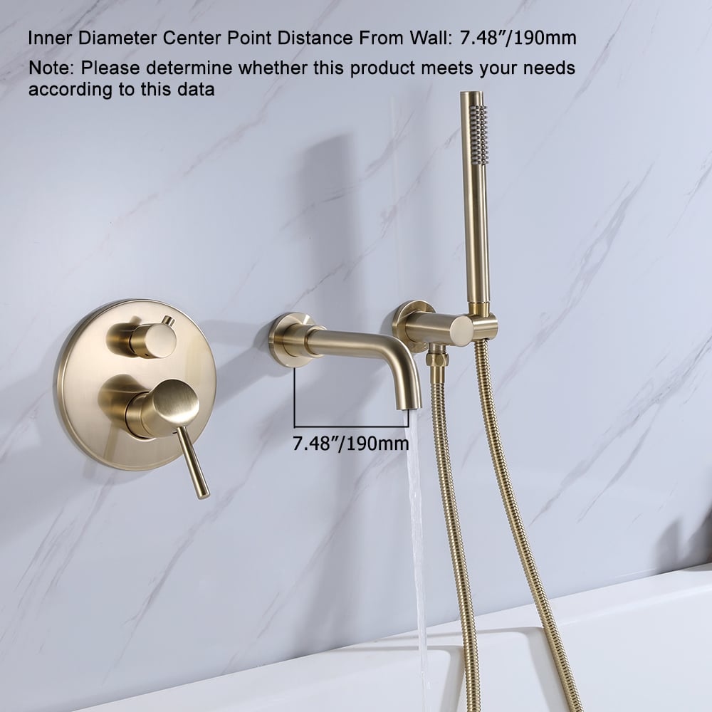 Stev Single Lever Handle Wall-Mount Swivel Bath Filler Mixer Tap with Handshower Brass - 