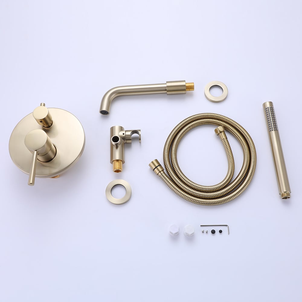 Stev Single Lever Handle Wall-Mount Swivel Bath Filler Mixer Tap with Handshower Brass - 