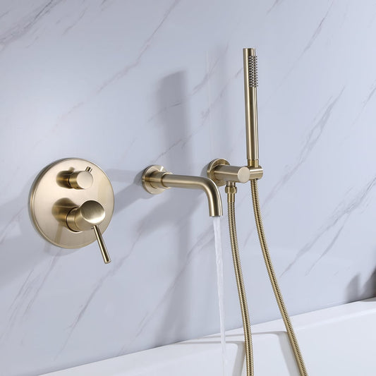 Stev Single Lever Handle Wall-Mount Swivel Bath Filler Mixer Tap with Handshower Brass - Homary