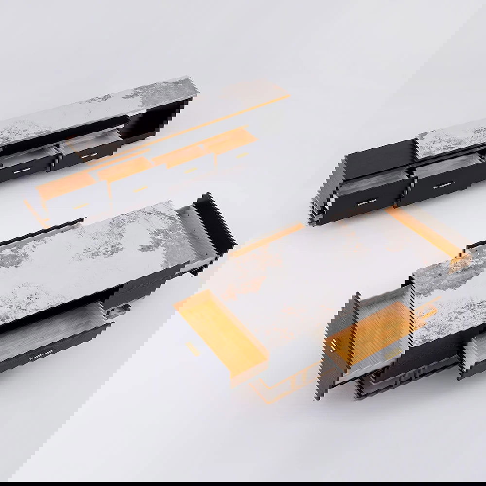 Stonesk Modern TV Stand & Coffee Table Set for 2540mm TV in Black with Drawers - 