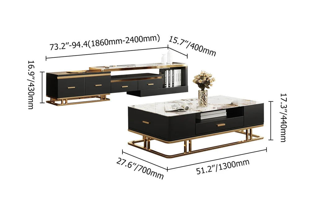 Stonesk Modern TV Stand & Coffee Table Set for 2540mm TV in Black with Drawers - 