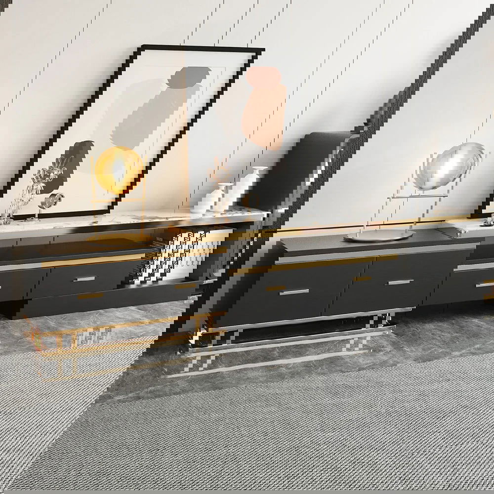 Stonesk Modern TV Stand & Coffee Table Set for 2540mm TV in Black with Drawers - 