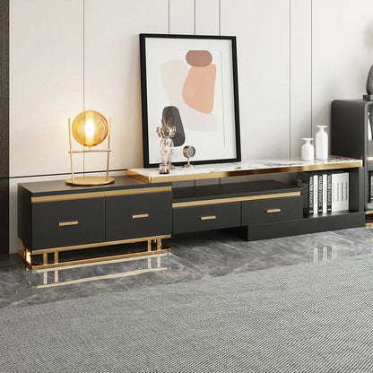 Stonesk Modern TV Stand & Coffee Table Set for 2540mm TV in Black with Drawers - 