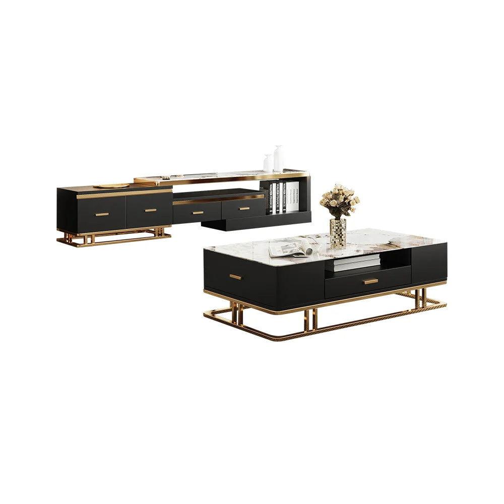 Stonesk Modern TV Stand & Coffee Table Set for 2540mm TV in Black with Drawers - 