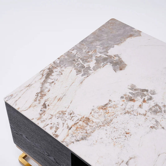 Stonesk Modern TV Stand & Coffee Table Set for 2540mm TV in Black with Drawers - Homary