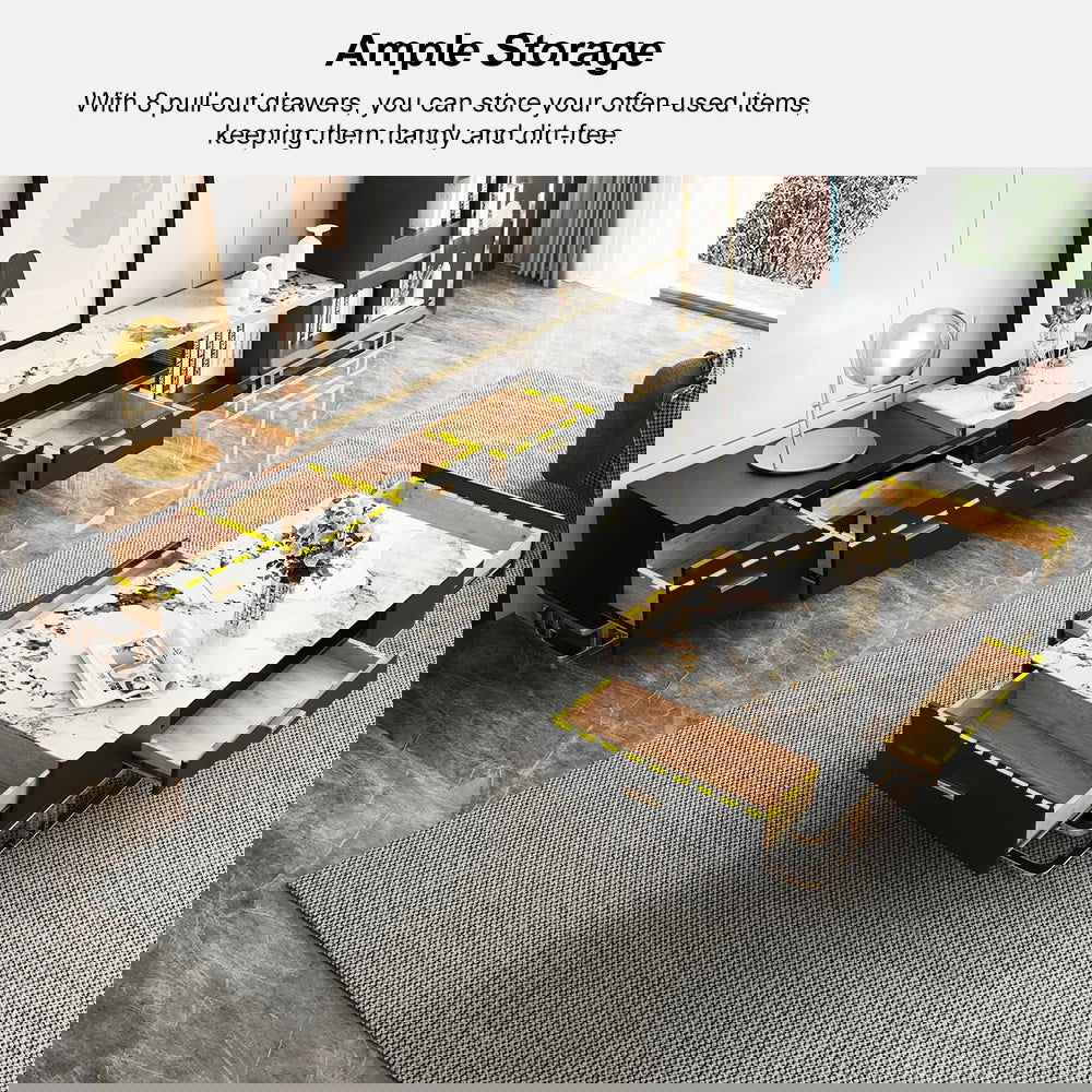 Stonesk Modern TV Stand & Coffee Table Set for 2540mm TV in Black with Drawers - Homary