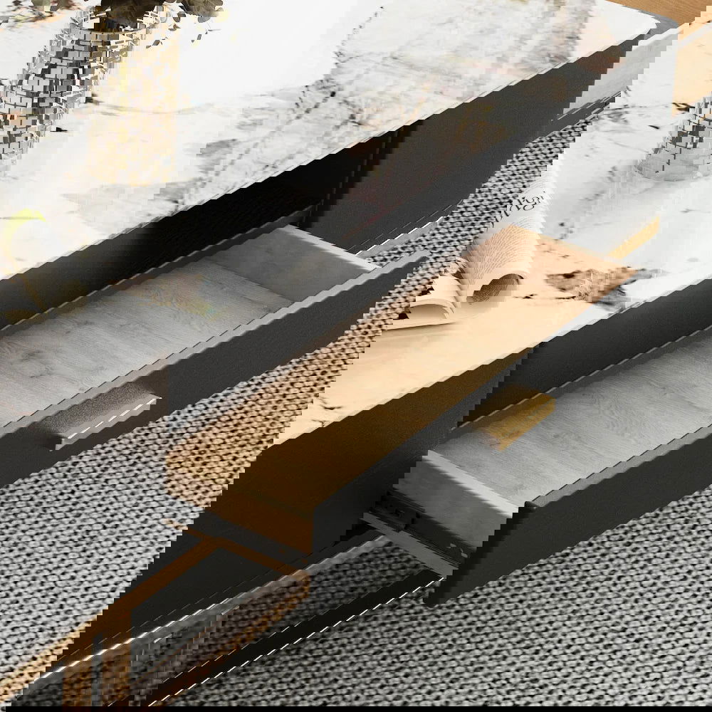 Stonesk Modern TV Stand & Coffee Table Set for 2540mm TV in Black with Drawers - Homary