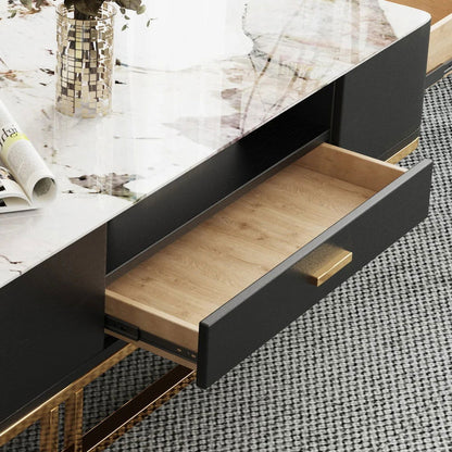 Stonesk Modern TV Stand & Coffee Table Set for 2540mm TV in Black with Drawers - Homary