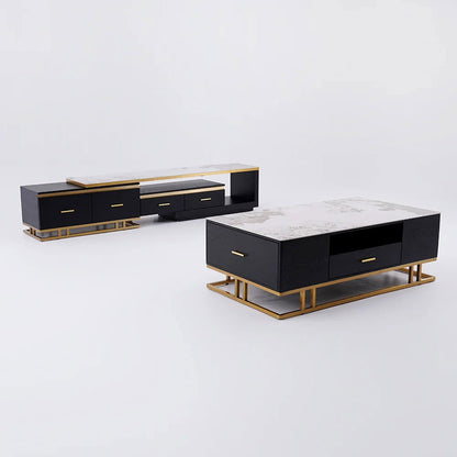 Stonesk Modern TV Stand & Coffee Table Set for 2540mm TV in Black with Drawers - Homary