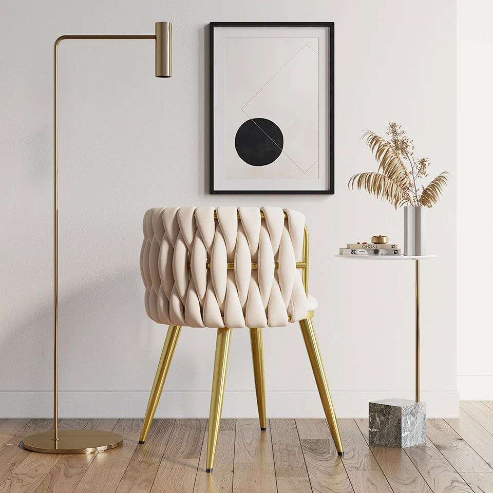 Sweave Nordic Off White Barrel Back Dining Chair Round Accent Chair Velvet Upholstery - 