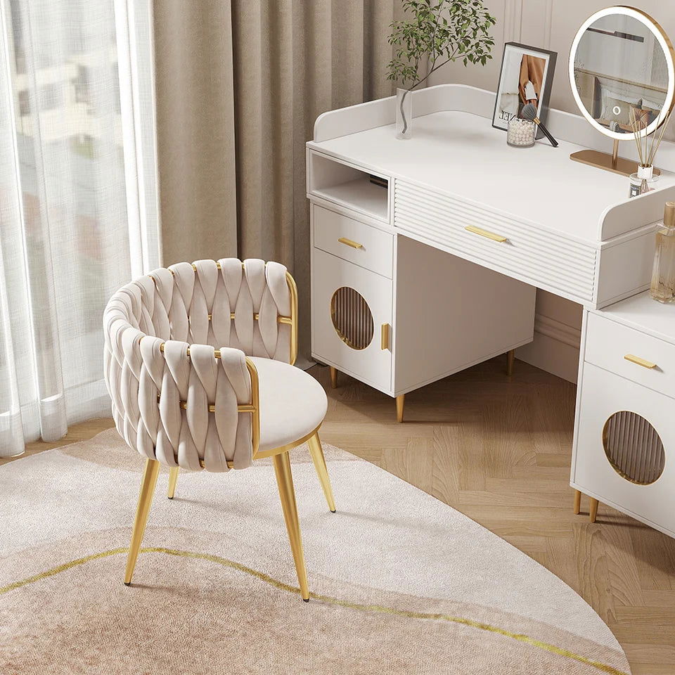 Sweave Nordic Off White Barrel Back Dining Chair Round Accent Chair Velvet Upholstery - 