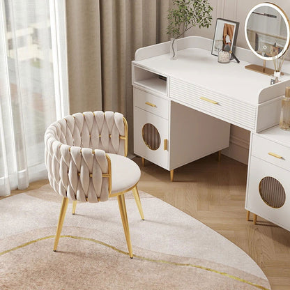 Sweave Nordic Off White Barrel Back Dining Chair Round Accent Chair Velvet Upholstery - 