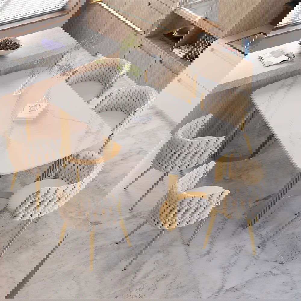 Sweave Nordic Off White Barrel Back Dining Chair Round Accent Chair Velvet Upholstery - 