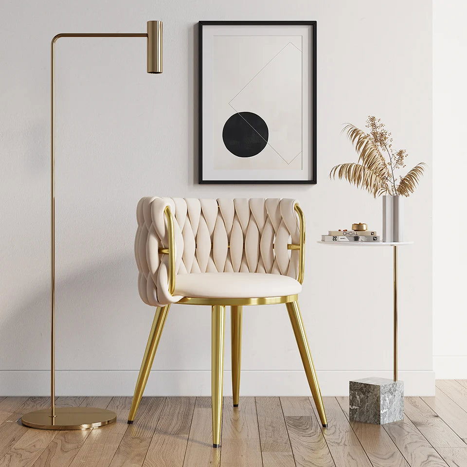 Sweave Nordic Off White Barrel Back Dining Chair Round Accent Chair Velvet Upholstery - 