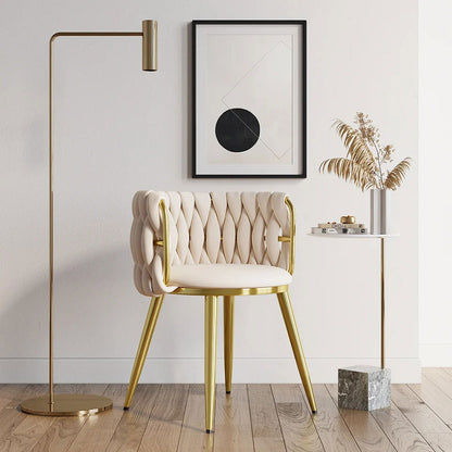 Sweave Nordic Off White Barrel Back Dining Chair Round Accent Chair Velvet Upholstery - 