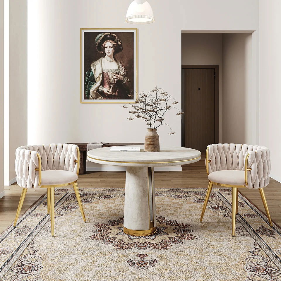 Sweave Nordic Off White Barrel Back Dining Chair Round Accent Chair Velvet Upholstery - 